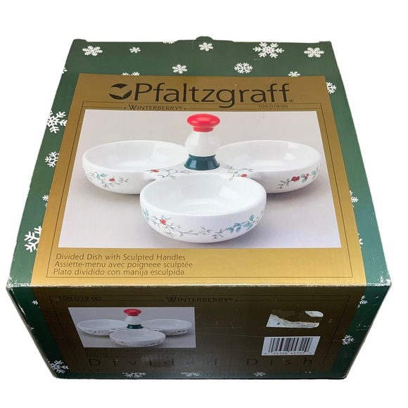 Pfaltzgraff Winterberry Divided Dish Three Bowls  with Sculpted Handles EUC - Picture 7 of 8